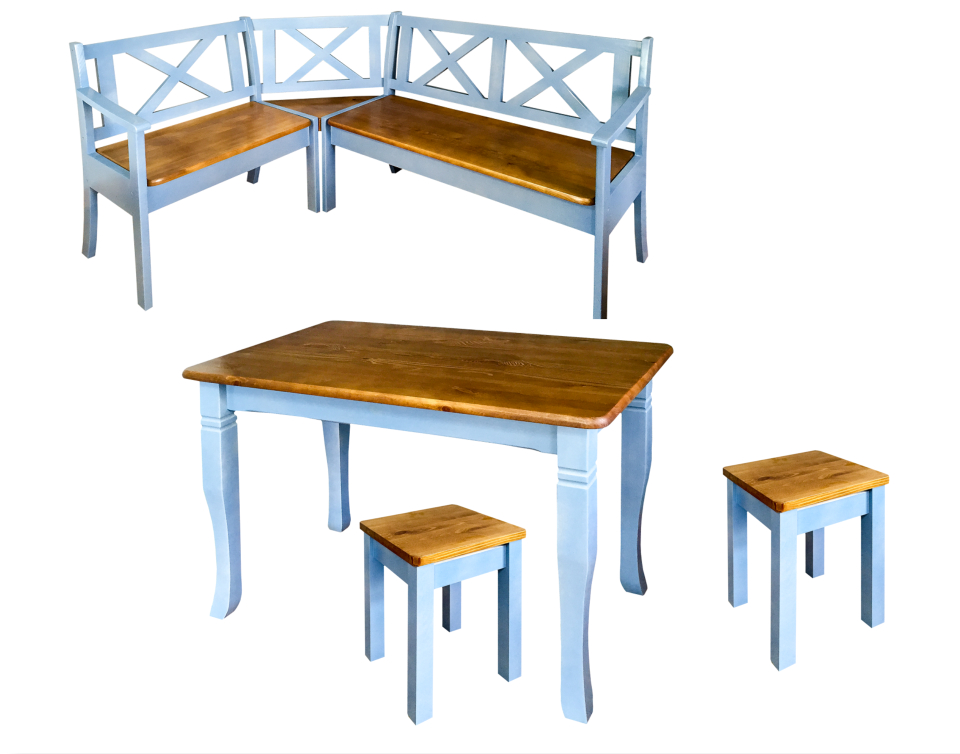 <b>KOMPLET Provancy błękit</b> Ławka narożna -stół-2xtaboret