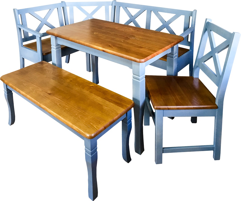 <b>KOMPLET Provancy błękit</b> Ławka narożna -stół-ławka-krzesło