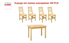 <b>KOMPLET sosnowy Sitone</b> stół i 4 krzesła